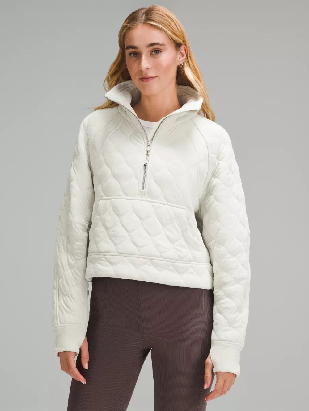 Lululemon Scuba Oversized Quilted Half Zip in Bone - Size XS/S